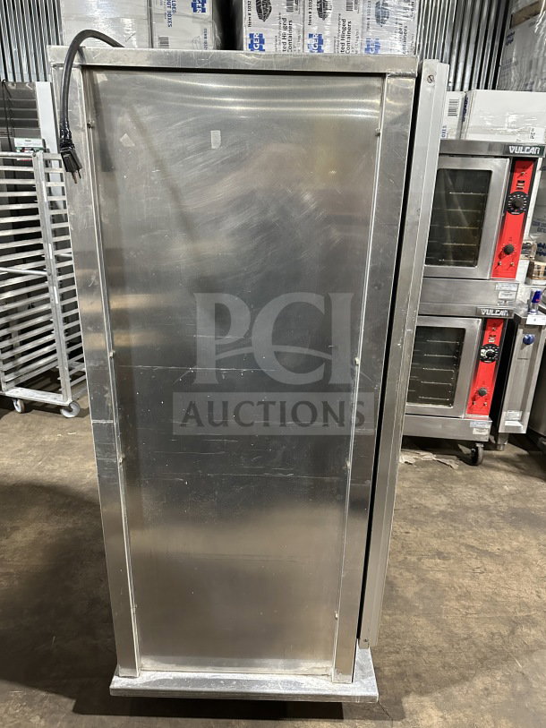 Wilder Commercial Stainless Steel Heated Food Warmer & Proofing Cabinet, Model 910069R, on casters, single solid door.