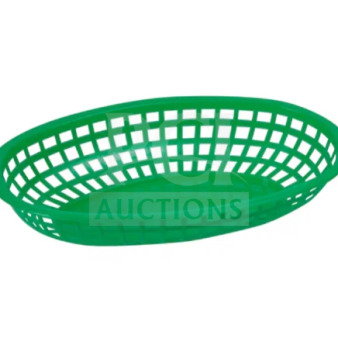 Brand new Winco Winware green oval fast food serving basket. Commercial grade, durable plastic. One dozen per case.