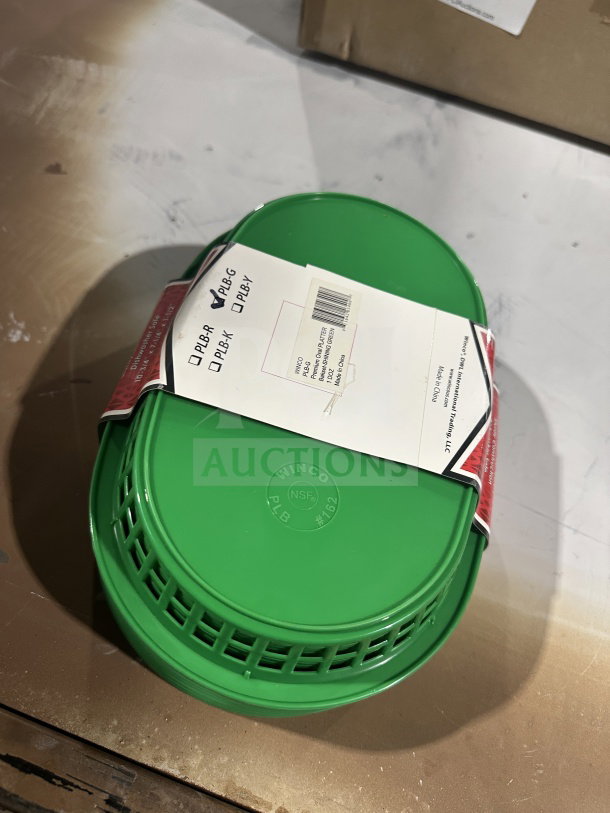Brand new green Winco Winware Series oval serving baskets, 1 dozen, commercial grade, labeled NSF certified.