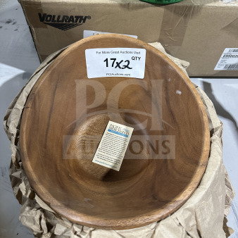 Pacific Merchants Acaciaware deep salad bowl, model K39103, brand new. Wooden finish, includes product label.
