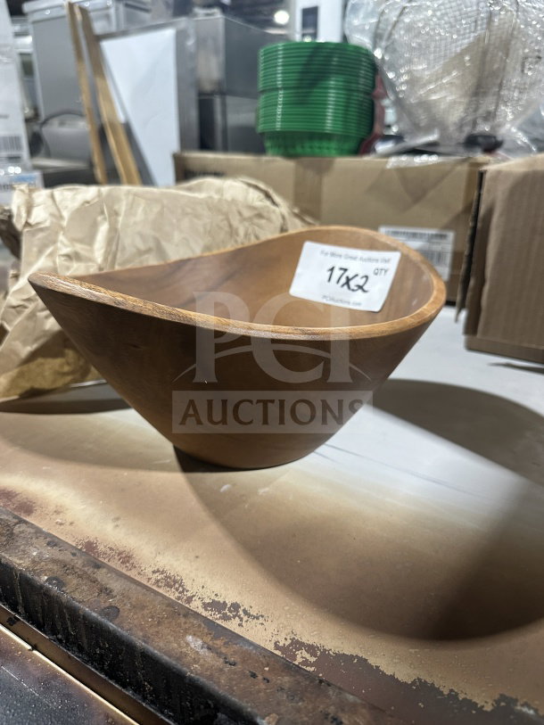 Brand new Pacific Merchants Acaciaware deep salad bowl, model K39103, acacia wood, commercial quality.