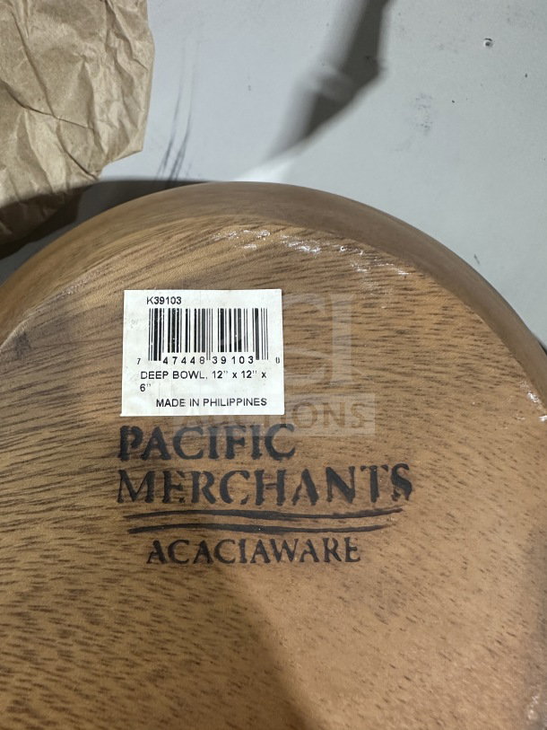 Pacific Merchants Acaciaware deep salad bowl, Model K39103. New, 12"x12"x6", wood, made in Philippines.