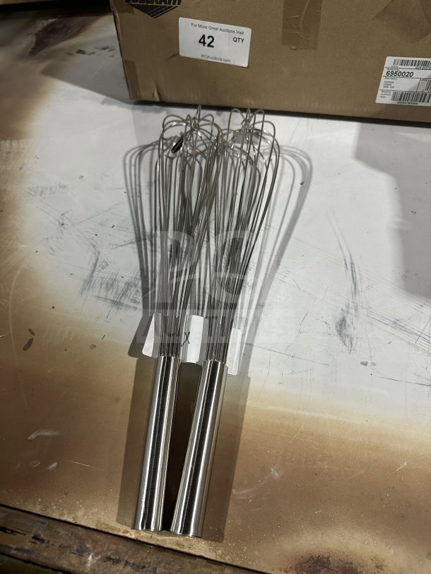 Winco 20" Commercial Stainless Steel French Whip, Model FN-20, brand new, shiny metal wires and handle, durable build.