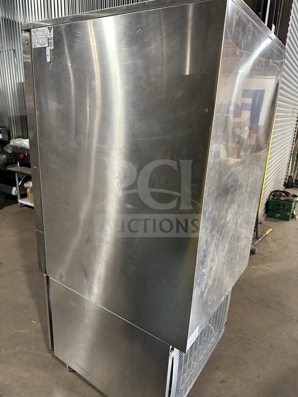 American Panel Hurri Blast Series single door blast chiller, Model AP12BCF1103, stainless steel, 208V, 3-phase, on legs.