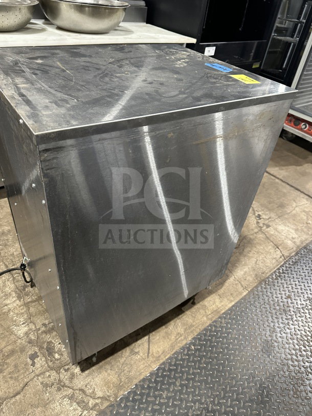 Hatco HDW3N stainless steel 3-drawer warmer on casters, electric, model HDW3N, 120V, serial 8736212133, good condition.