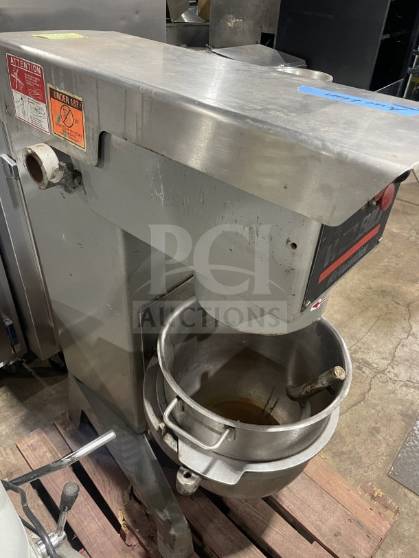 Welbilt Varimixer planetary mixer with stainless steel bowl and dough hook. Floor style, commercial use, good condition.