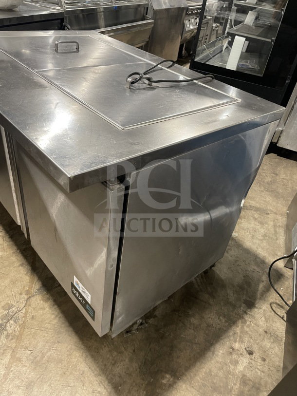 Asber 48" stainless steel electric sandwich prep table, model APTM4818, 2 solid doors, on casters, good condition.