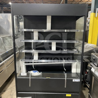 Brand new Avantco 193VOA48B black vertical open air merchandiser, extra deep, 115V, 1 Phase, on casters.