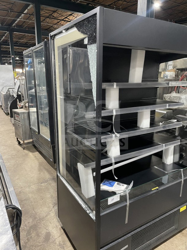 Avantco 193VOA48B Black Vertical Merchandiser, extra deep, new scratch and dent, on casters, 115V, 1 phase.