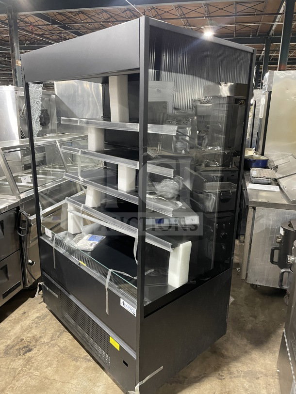 Avantco Commercial Black Vertical Open Air Merchandiser, Model 193VOA48B, brand new, extra deep, on casters, 115V, 1 phase.