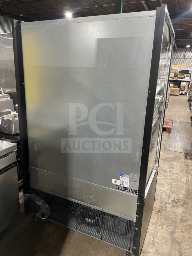 Avantco 193VOA48B black extra deep vertical open air merchandiser, brand new, 115V 1 Phase, on casters, SN: 1704206100047.