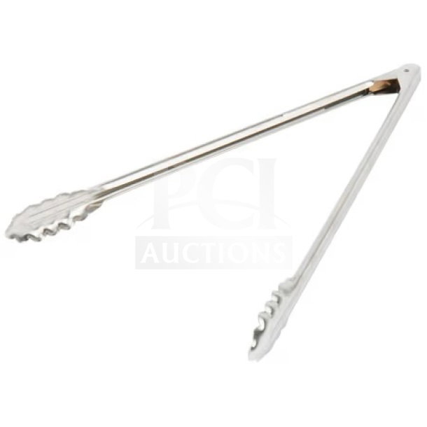 Edlund 16" stainless steel scalloped utility tongs, model 34510, brand new, commercial-grade, 1 dozen in box.