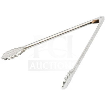 Edlund 16" stainless steel scalloped utility tongs, model 34510, brand new, commercial-grade, 1 dozen in box.