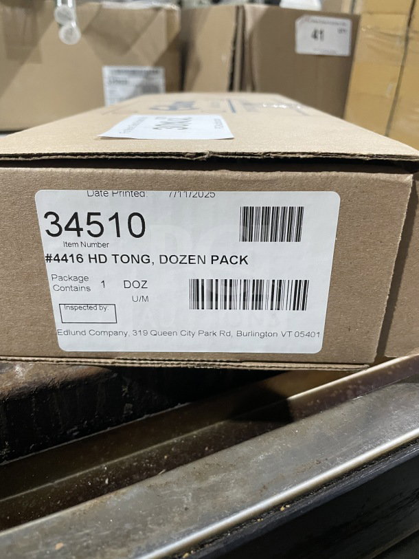 BRAND NEW Edlund 16" Stainless Steel Scalloped Utility Tongs, Model 34510, 1 Dozen Pack, Sealed Box, Auction Item.