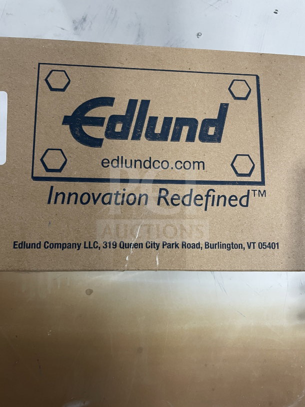Box of 1 dozen brand new Edlund Model 34510, 16" stainless steel scalloped utility tongs, sealed.