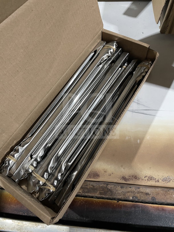 Edlund Model 34510 stainless steel 16" scalloped utility tongs, brand new, 1 dozen in box, commercial quality.