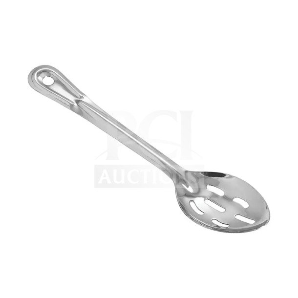 Brand new Winco slotted basting spoon, stainless steel, model BSSN, durable, ideal for commercial use.