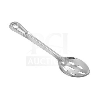 Brand new Winco slotted basting spoon, stainless steel, model BSSN, durable, ideal for commercial use.