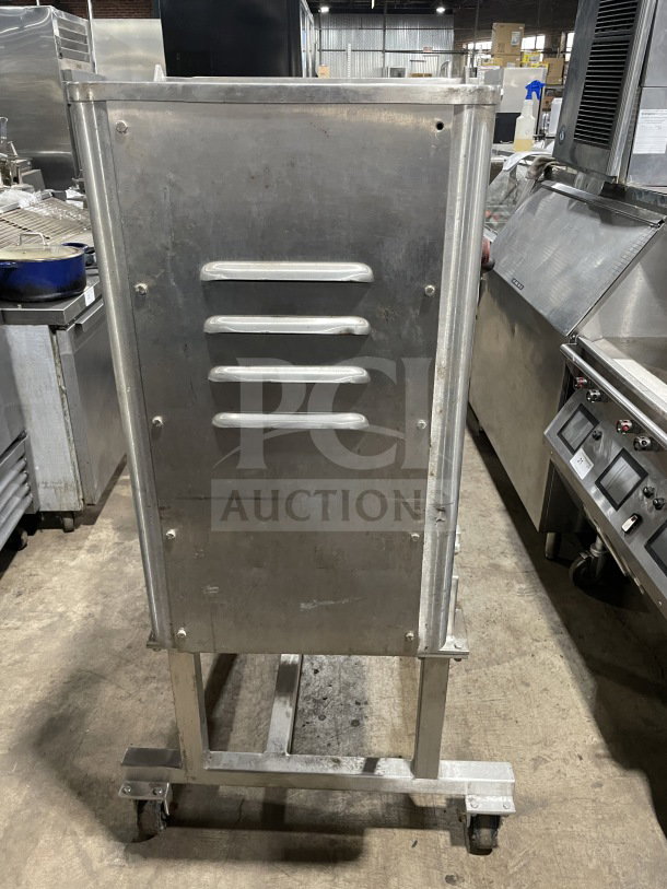 Leland Southwest HD100DA90 stainless steel meat mixer, heavy-duty, double action, tilting, on casters, serial B0206562.
