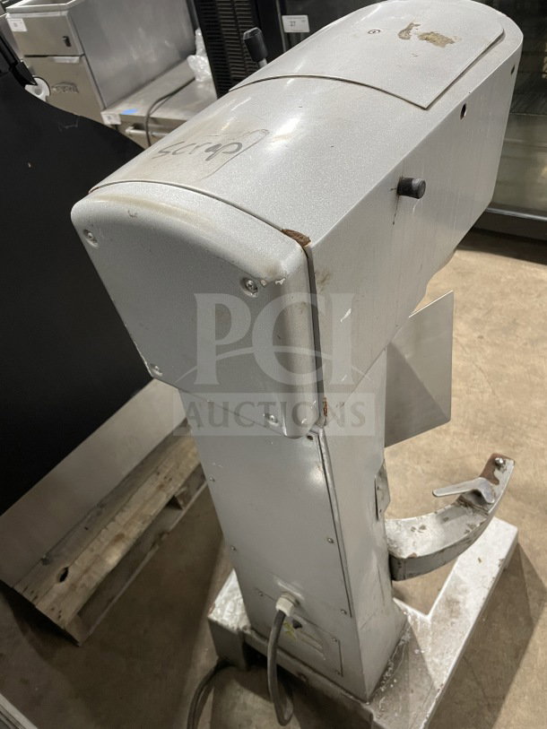 Uniworld commercial stainless steel planetary mixer, used with visible wear and rust spots. Labeled "scrap" on top.