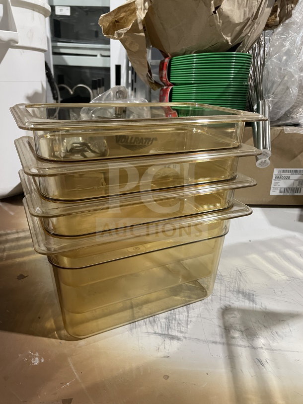 Cambro Polycarbonate Yellow Clear High Heat Food Pans, Model 631-1, stacked, good condition, commercial use.