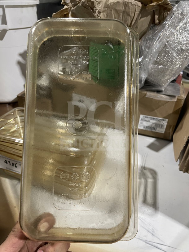 Cambro polycarbonate yellow clear food pan, model 631-1, 1/3x2.5", high heat, markings indicate temperature range -40°F to 375°F.