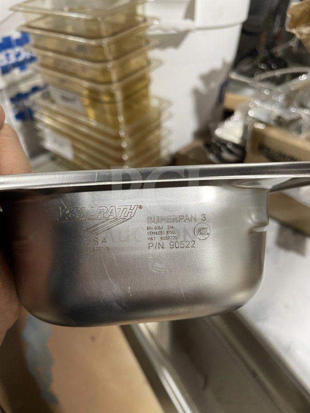 Brand new Vollrath 90322 stainless steel full-size steam pan, featuring NSF certification and durable construction.