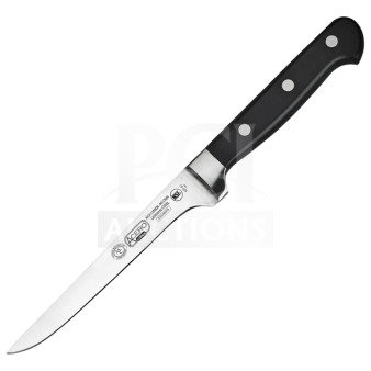Brand new Winco 6" KFP61 boning knife, forged carbon steel blade, POM handle, pristine condition.