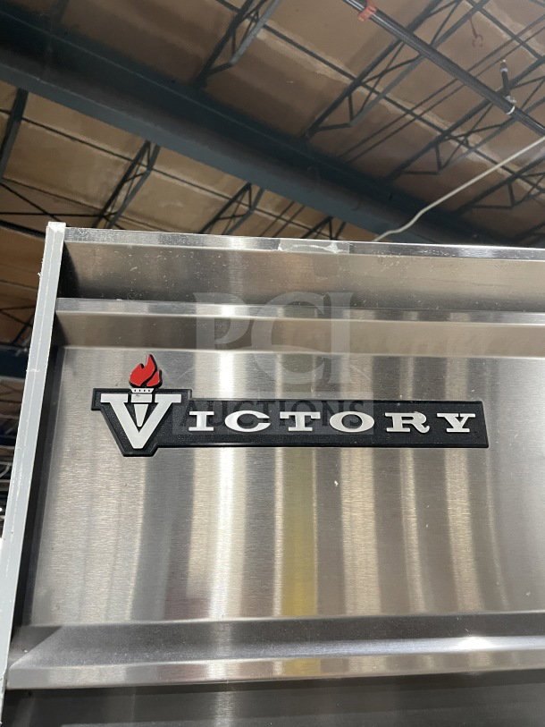 Victory Commercial 2-Door Freezer, Model FAA2057, electric, solid doors, poly coated rack, on casters, 115V, SN: 09638V100.