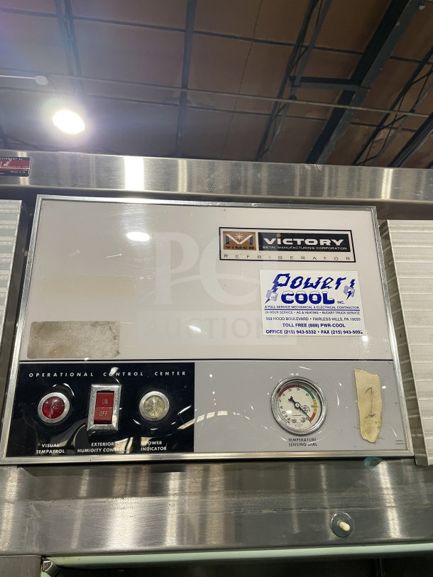 Victory Commercial Reach-In Stainless Steel Refrigerator, 2 Doors, Power Cool Analog Control, Operational Control Center.