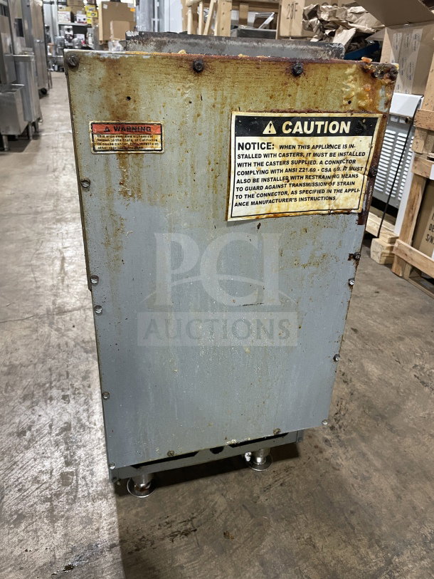 Cooler Depot CTF3 commercial stainless steel deep fat fryer, natural gas, with back splash, basket hanger, and legs.