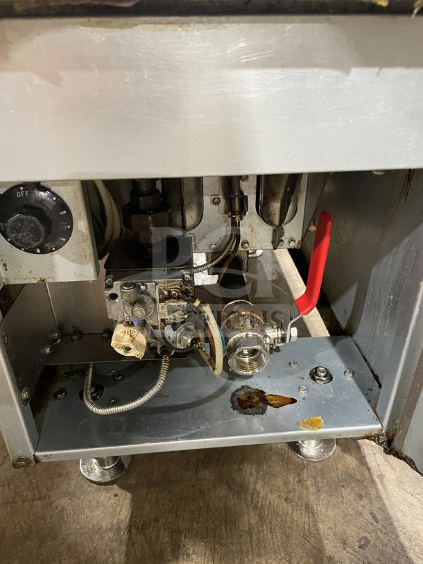 Cooler Depot CTF-3 stainless steel gas fryer, model CTF3, with back splash, basket hanger, and legs; used condition.