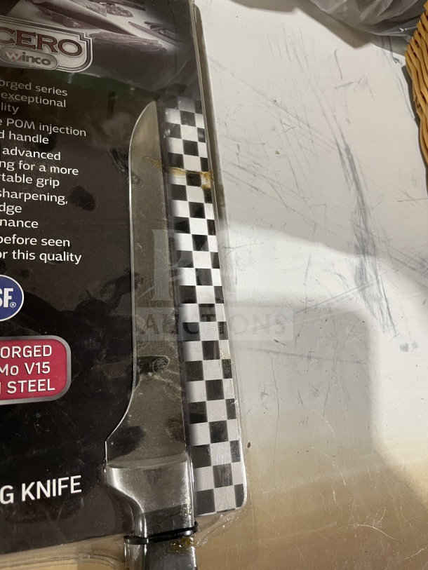 Winco KFP-61 Forged Carbon Steel Boning Knife, 6", POM Handle, Brand New in Packaging.