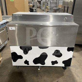 Beverage-Air SMF49Y milk cooler, stainless steel, cow print design, 115V, 1 phase, electric powered, commercial use.