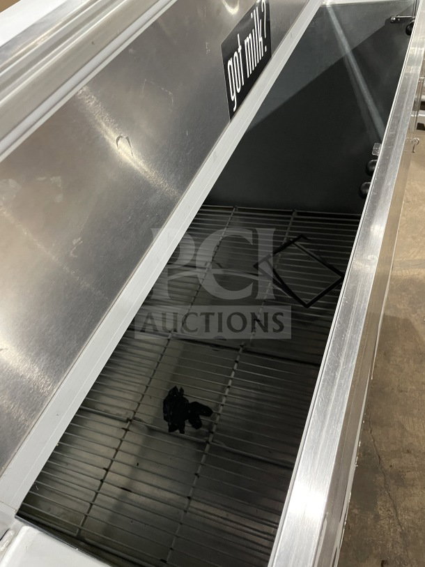 Beverage-Air SMF49Y milk cooler, stainless steel, forced air, 1-sided, electric, 115V, "Got Milk?" sticker visible inside.
