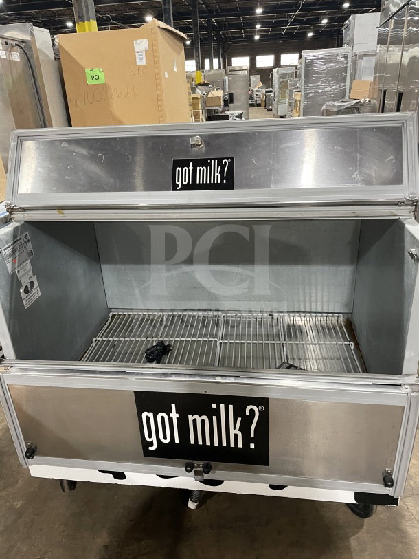 Beverage-Air SMF49Y commercial milk cooler, stainless steel, electric, 1-sided forced air, "got milk?" label, 115V, 1 phase.