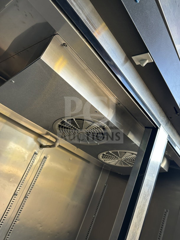 Turbo Air 2-Door Reach-In Freezer, stainless steel interior with fans, model M3F47-2, Energy Star, with casters.