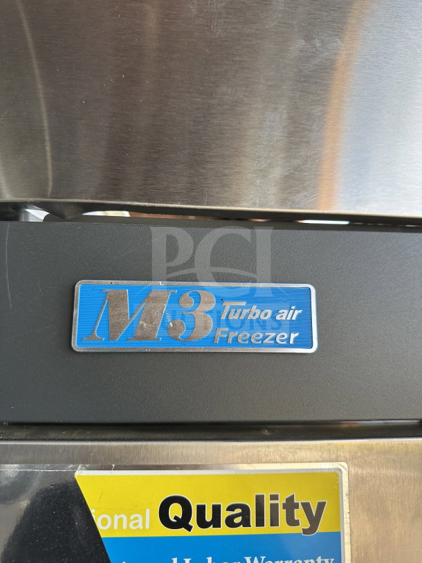 Turbo Air Commercial Stainless Steel 2-Door Reach-In Freezer, Model M3F472, Energy Star, poly-coated rack, with casters.