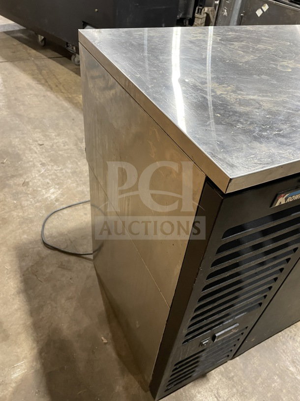 Krowne BS84LBSSRRR black solid 3-door bar back cooler, poly coated rack, stainless steel top, Model BS84LBSSRRR, SN: 0011858.