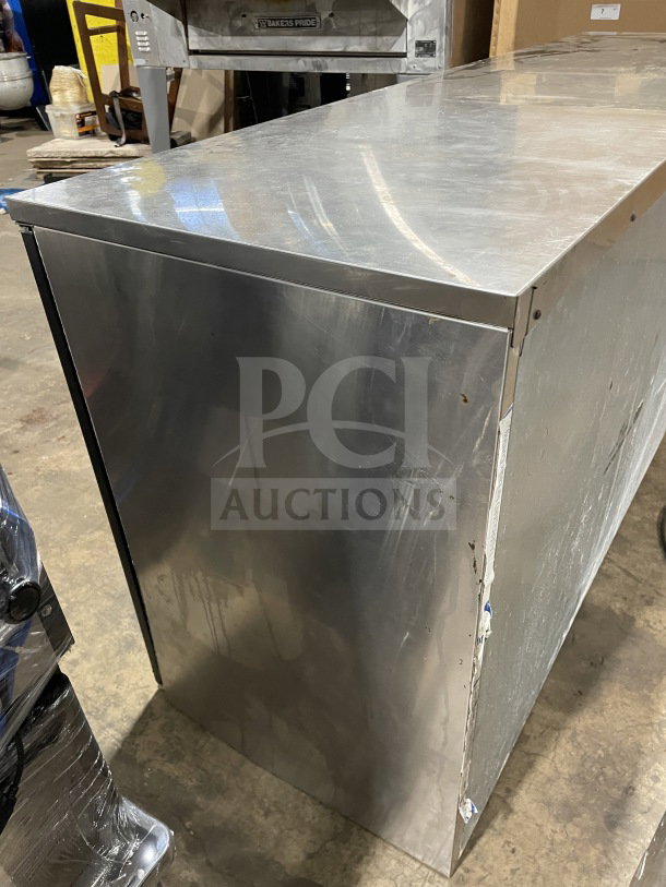 Krowne commercial black solid 3 door bar back cooler, model BS84LBSSRRR, poly coated rack, 115V, 1Phase, SN: 0011858.
