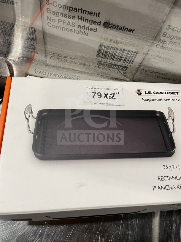 BRAND NEW Le Creuset Toughened Nonstick 10"x14" Rectangular Griddle, in original packaging, auction item.