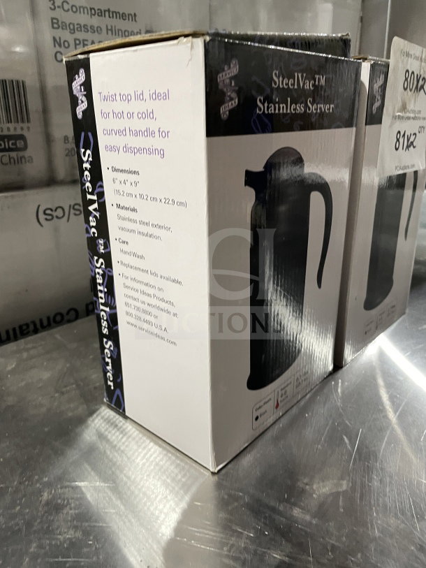 BRAND NEW Service Ideas SteelVac Series Server. Stainless steel, vacuum insulated, 6"x4"x9". Ideal for hot/cold beverages.
