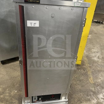 Cres Cor stainless steel heated holding/proofing cabinet, model 1290006, with built-in pan slides, on casters.
