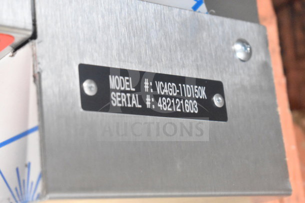 Model and serial number plate for Vulcan VC4GD-11D150K, a scratch and dent commercial convection oven, brand new.