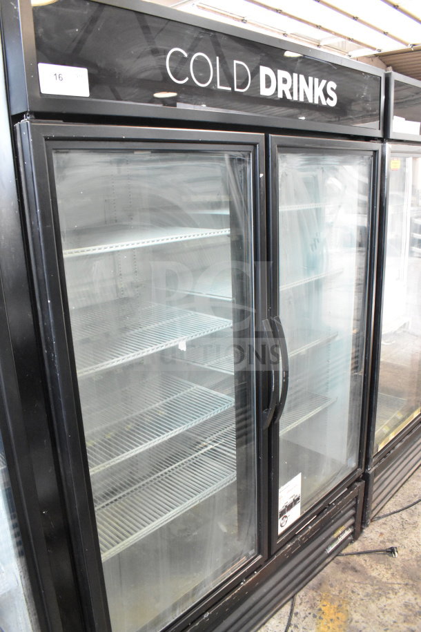 2019 True GDM-49-HC Commercial Cooler, 2 glass doors, 115V, 1 Phase, excellent condition, tested and working, "Cold Drinks" sign.