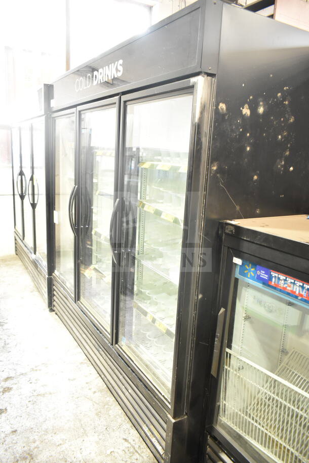 2018 True GDM-72-HC commercial 3-door cooler, tested and working, 115 volts, 1 phase, labeled "Cold Drinks".