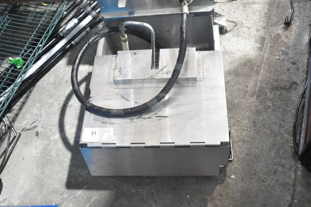2021 Winston F662A9GE commercial fryer oil filter, stainless steel, 115V, 1 phase. Appears used with visible hose.