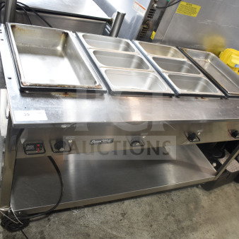 Vollrath ServeWell 38218 electric 4 bay steam table, stainless steel, 208-240V, 1 phase, commercial use, good condition.