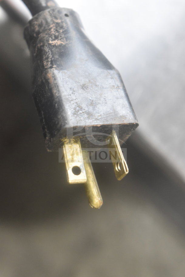 Close-up of electrical plug on Vollrath ServeWell 38218 Commercial Steam Table, 208-240V, 1 Phase.