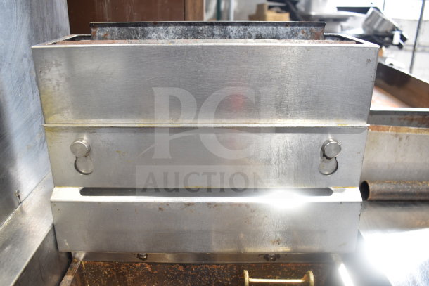 Pitco Frialator commercial natural gas deep fat fryer, 110,000 BTU, stainless steel, used condition with visible wear.